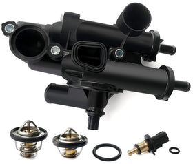 BELKEBIR front view of thermostat housing showing mounting points and fitment benefit