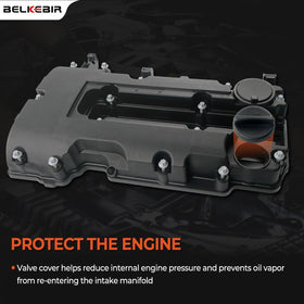 BELKEBIR valve cover installed on engine illustrating direct-fit replacement convenience