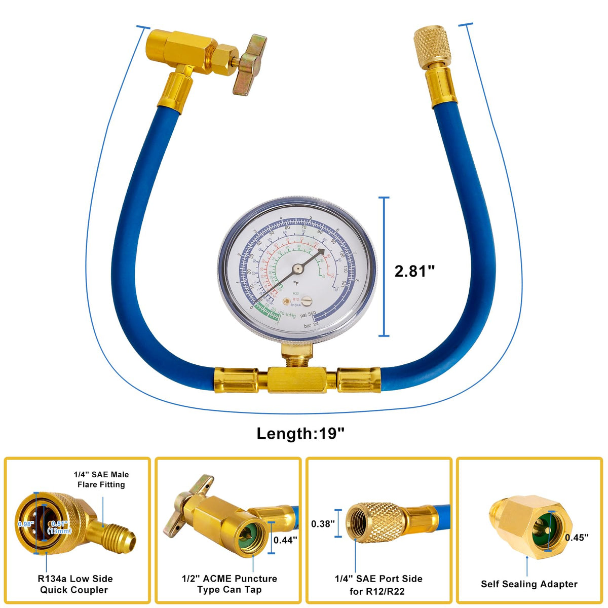 Belleone gauge closeup showing three scales for accurate multi-refrigerant reading benefit