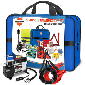 Beloskida front packaging showing complete roadside kit and compact case for organized storage