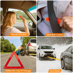 Beloskida reflective triangle and vest staged to emphasize visibility and roadside safety