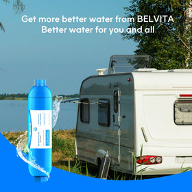 BELVITA lifestyle shot at a campsite showing filtered water for drinking and cooking benefit