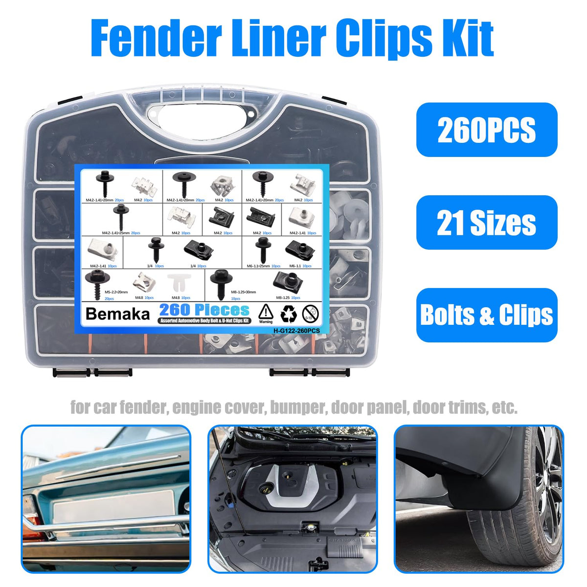 Bemaka fasteners beside ruler showing size range for correct selection