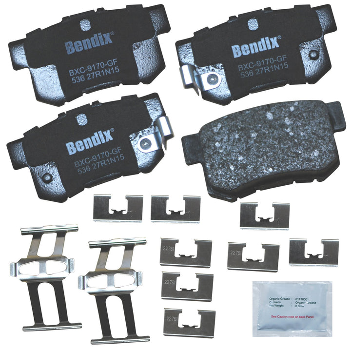 Bendix front packaging showing pad set and hardware, clear OEM-style labeling