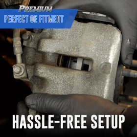 Bendix pads on parked car wheel demonstrating improved appearance and reduced dust benefit