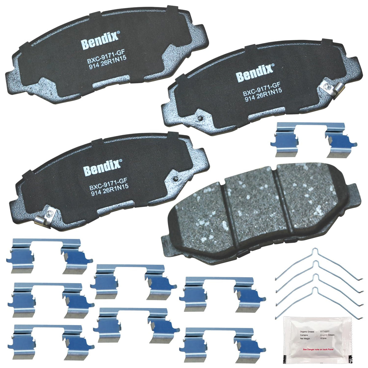 Bendix priority1 front packaging showing complete pad set and benefits