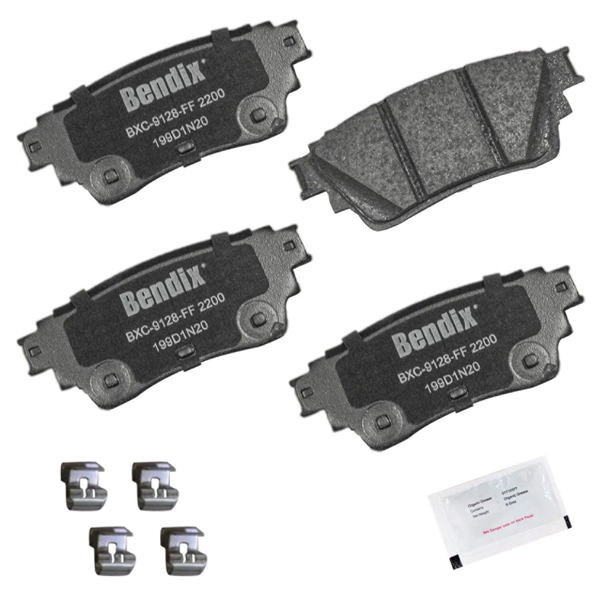 Bendix rear brake pad front view showing precise fit and quiet braking benefit