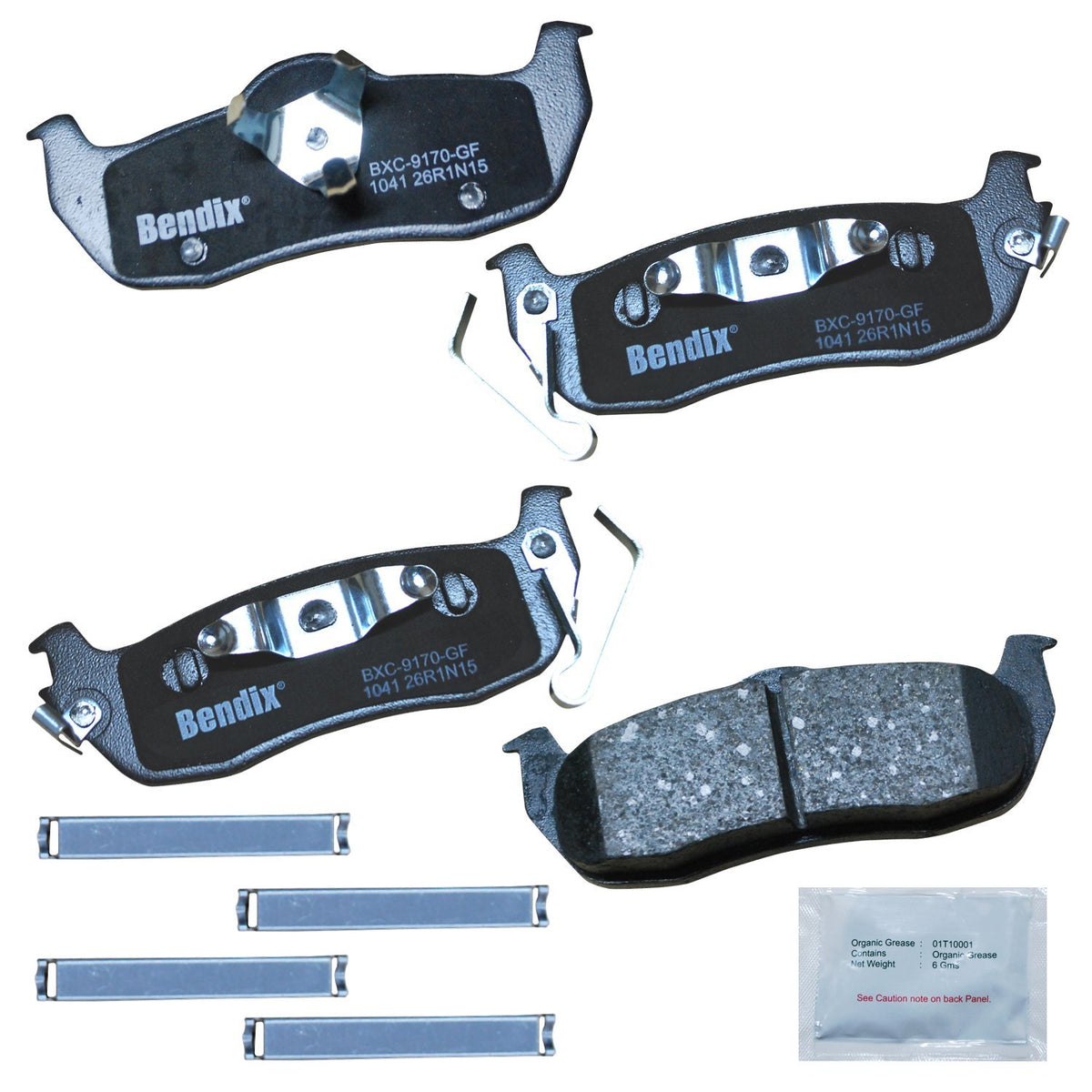Bendix rear pads front packaging showing brand and OE fit benefit
