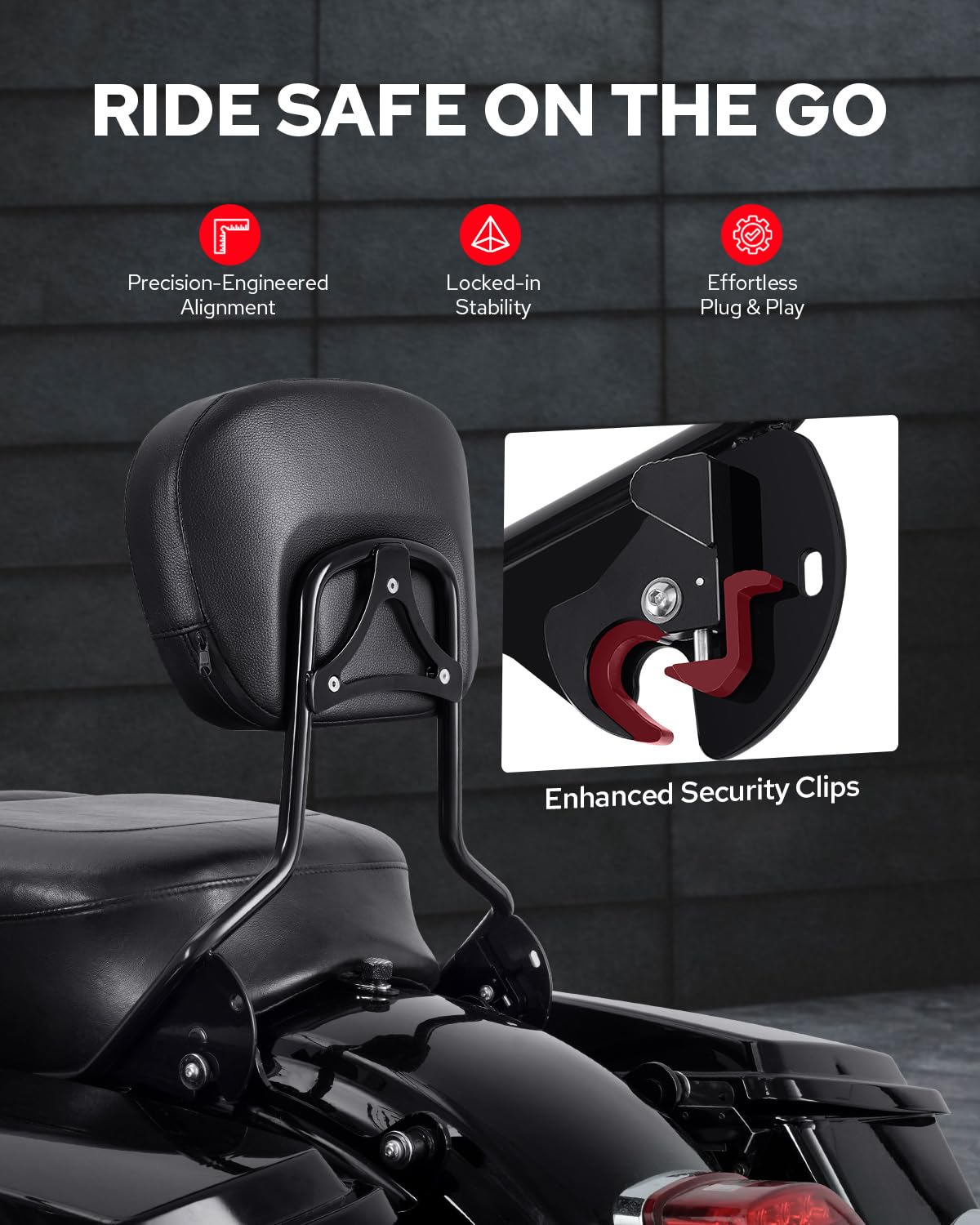 Benlari backrest mounted on Road Glide showing secure fit and passenger confidence