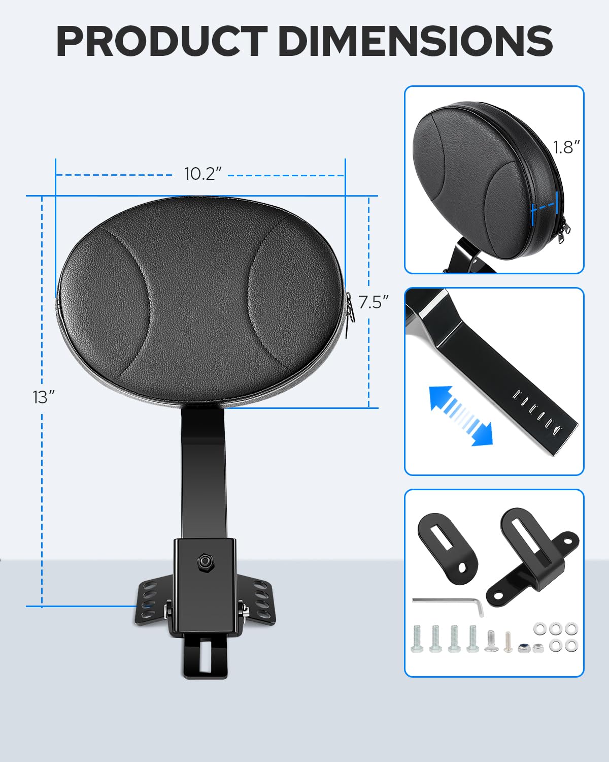Benlari side profile of backrest illustrating adjustable angle and sleek mounting bracket