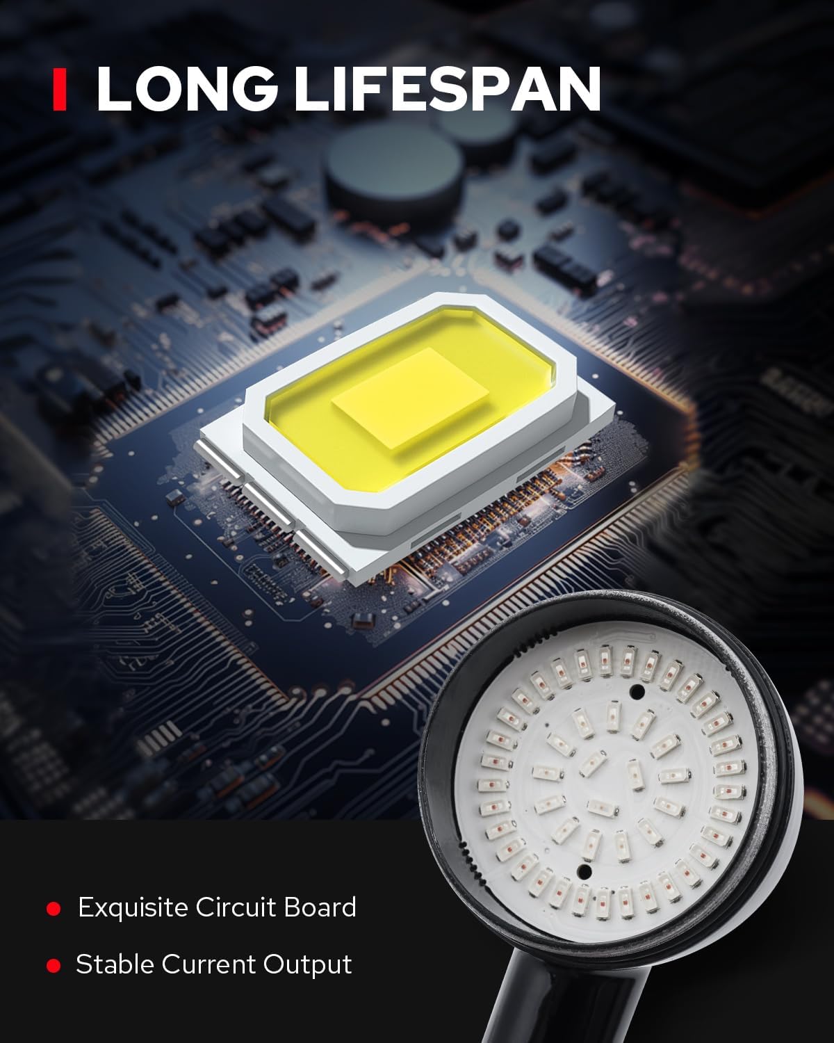 Benlari close-up of 48 SMD LEDs and grille detail improving light spread and visibility