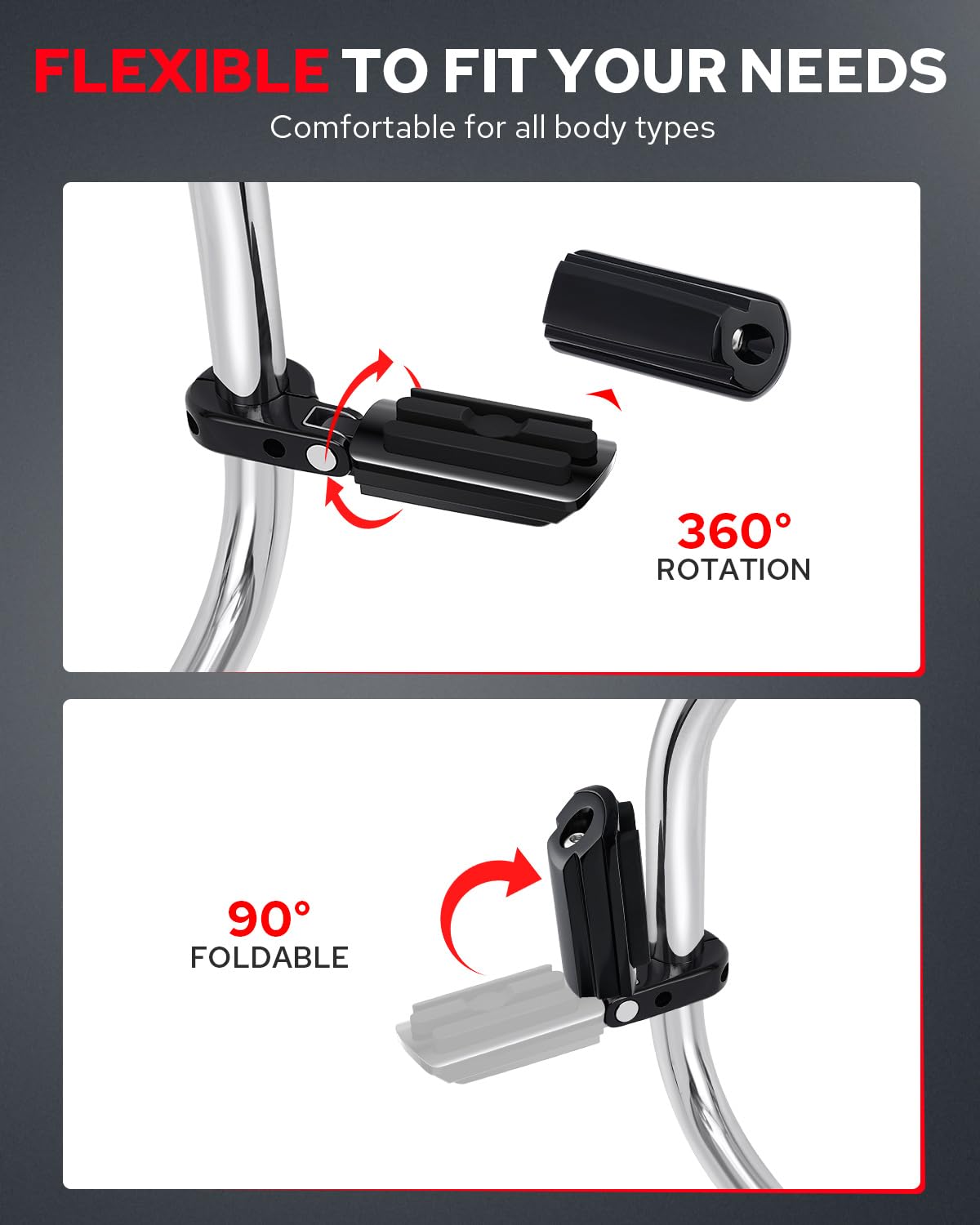 Benlari footpeg mounted on a Road Glide demonstrating ergonomic leg extension benefit