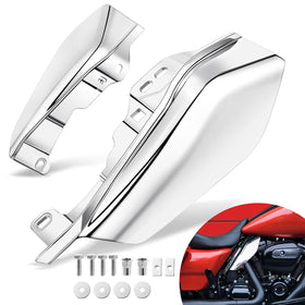 Benlari front view of chrome mid frame deflectors showing fit and finish, improves leg comfort