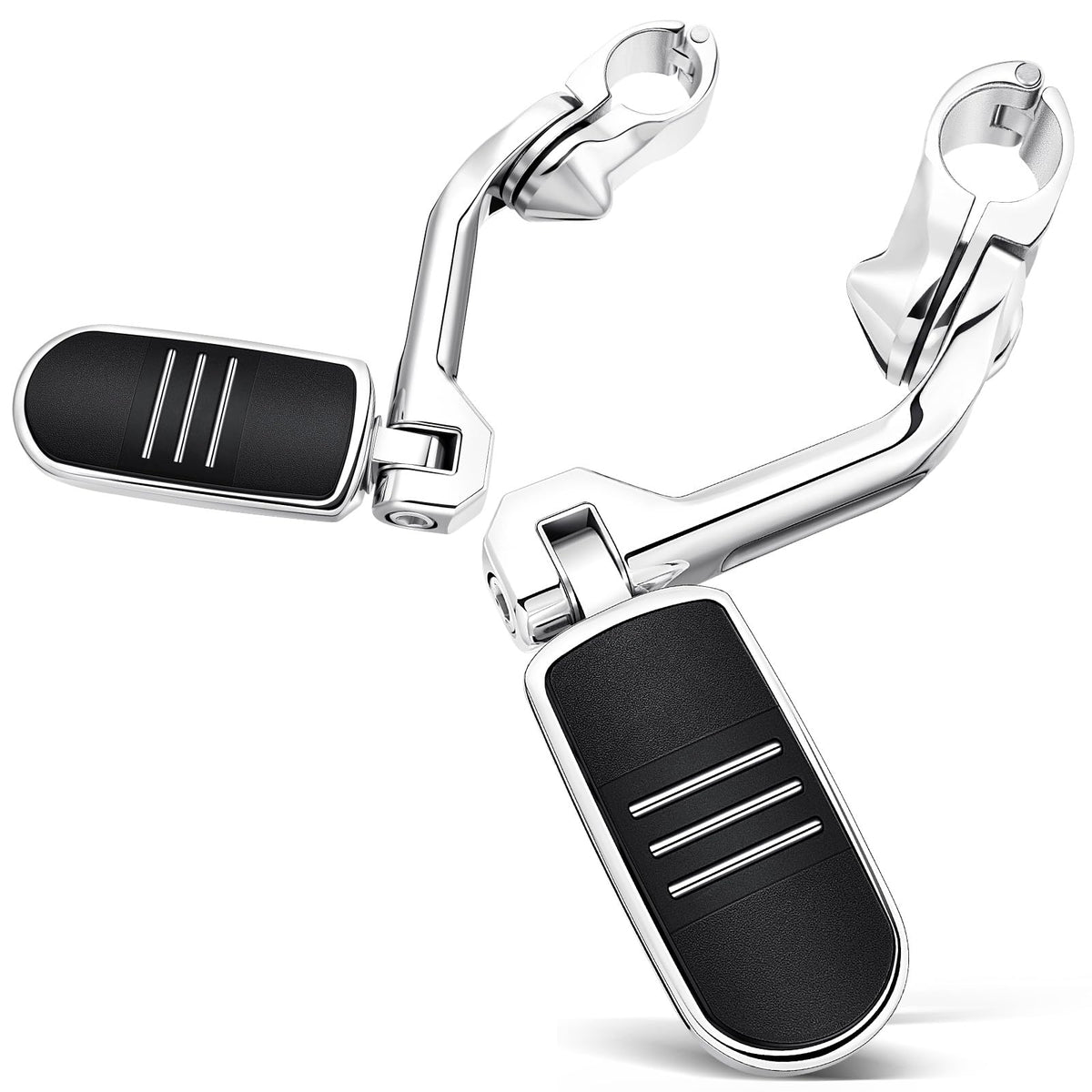 Benlari chrome front profile footpegs showing polished finish and extended support