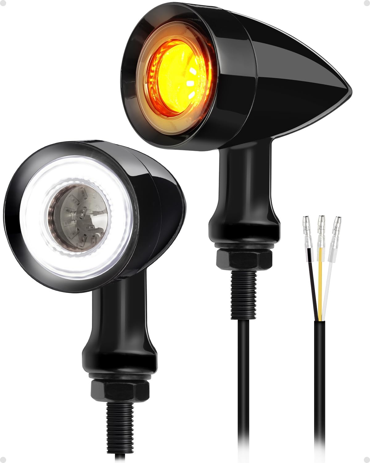 Benlari front view bullet LED turn signal showing compact profile and bright amber output