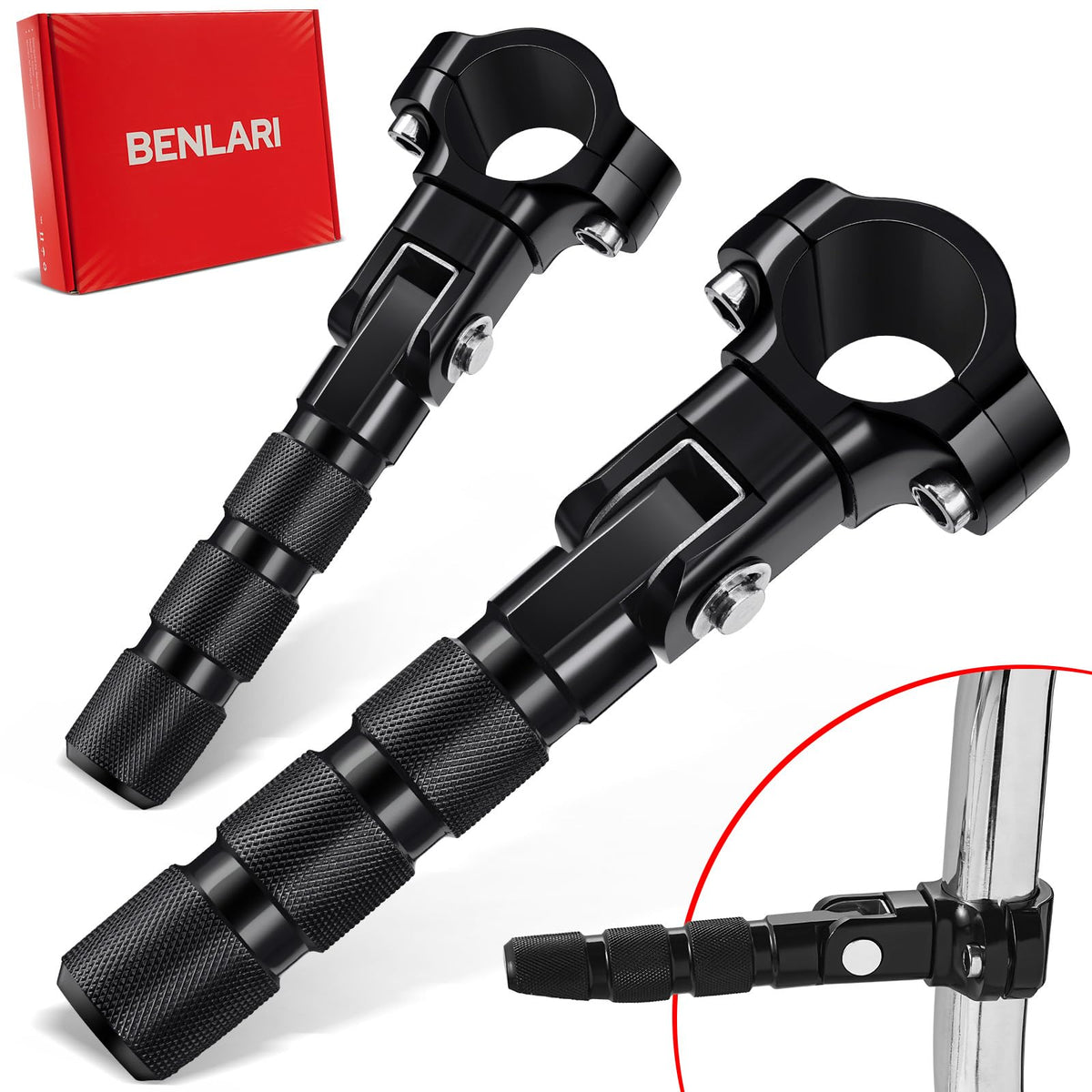 Benlari front view mounted on crash bar showing stable foot support and comfort