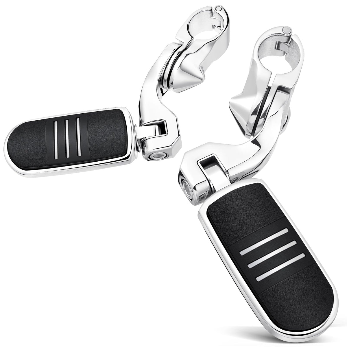 Benlari chrome highway footpegs front view showing polished finish and secure fit