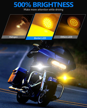 Benlari installed on Harley front demonstrating easy plug-and-play upgrade