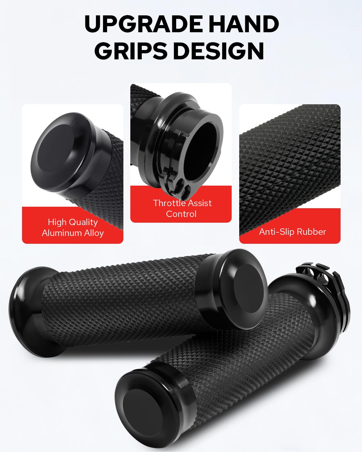 Benlari grips installed on a Harley profile demonstrating ergonomic hand placement