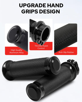 Benlari grips installed on a Harley profile demonstrating ergonomic hand placement