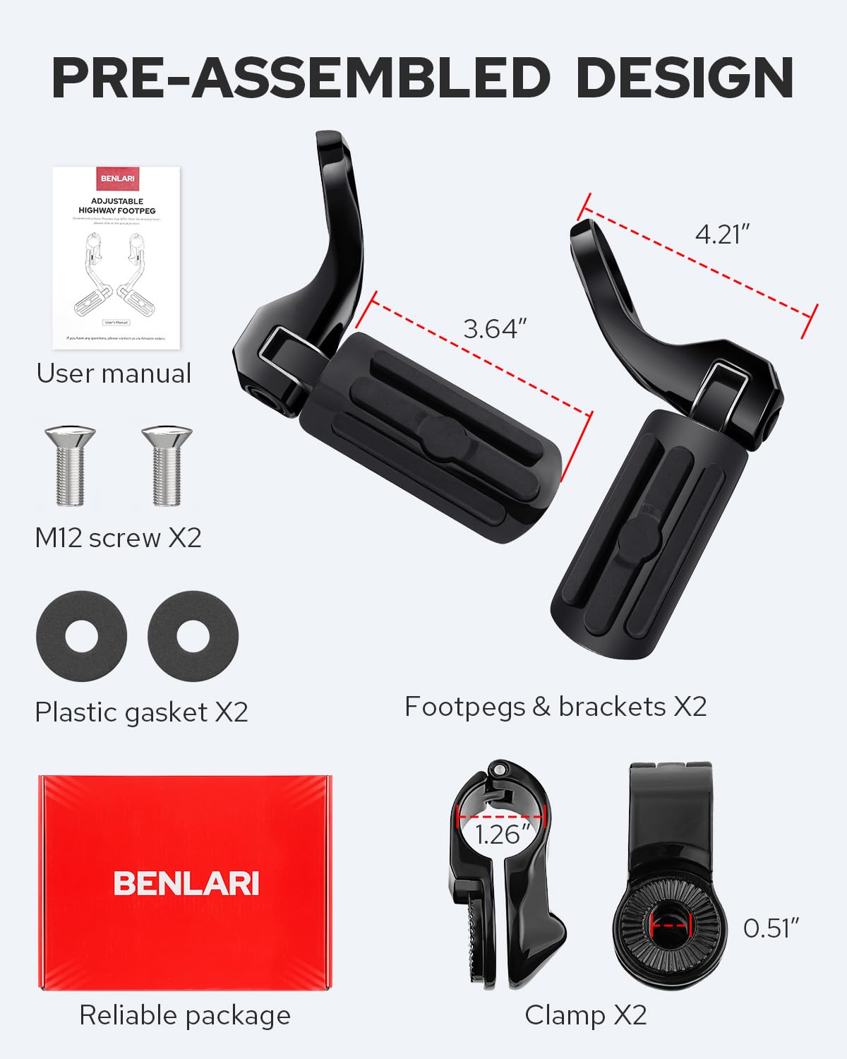 Benlari peg beside caliper showing fitment measurement to ensure correct engine guard diameter