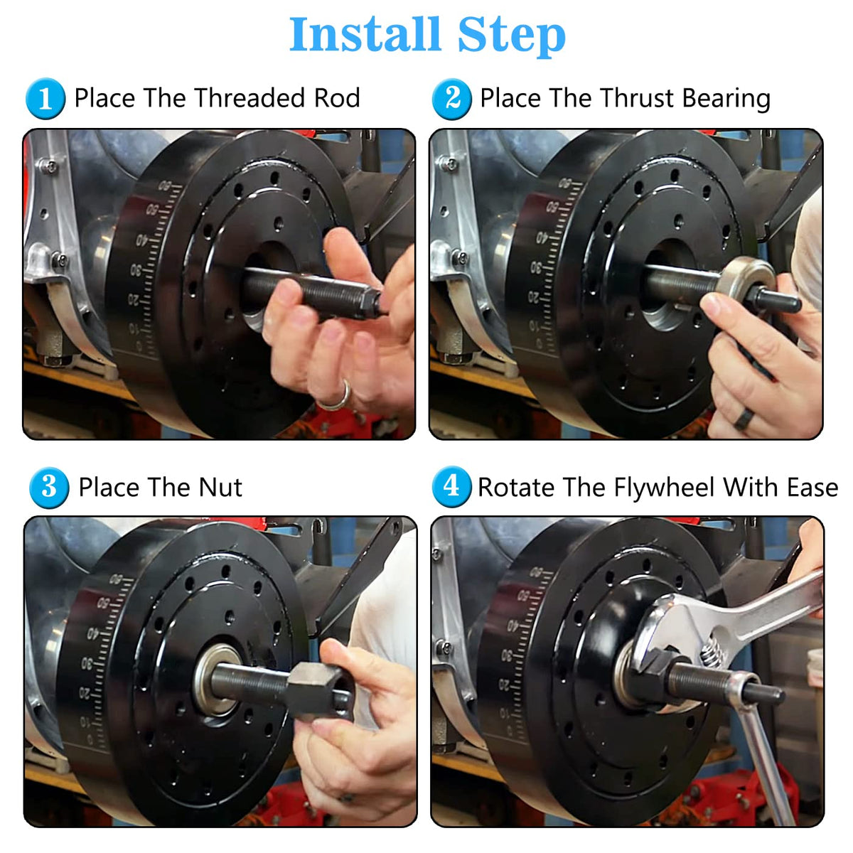 Bentolin tool installed on Chevy 350 crank demonstrating safe, even balancer seating