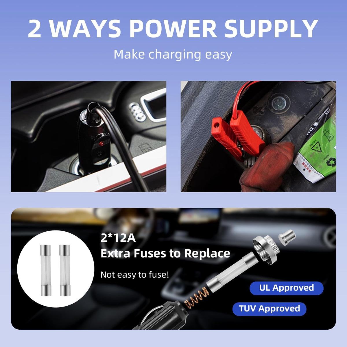 BENYAN power cables and battery clamps showing flexible power options for emergencies