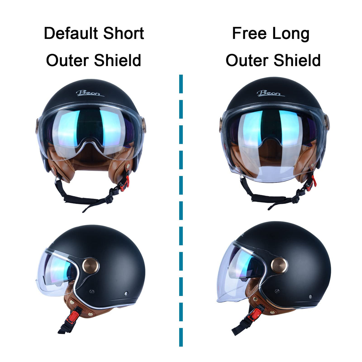 BEON dual visors detail displaying clear outer and retractable sun shield