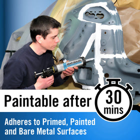 Berkland in-use with caulking gun on door jamb showing precise seam filling benefit