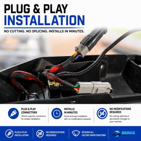 Berks Attachments color-coded harness connection demonstrating plug-and-play convenience
