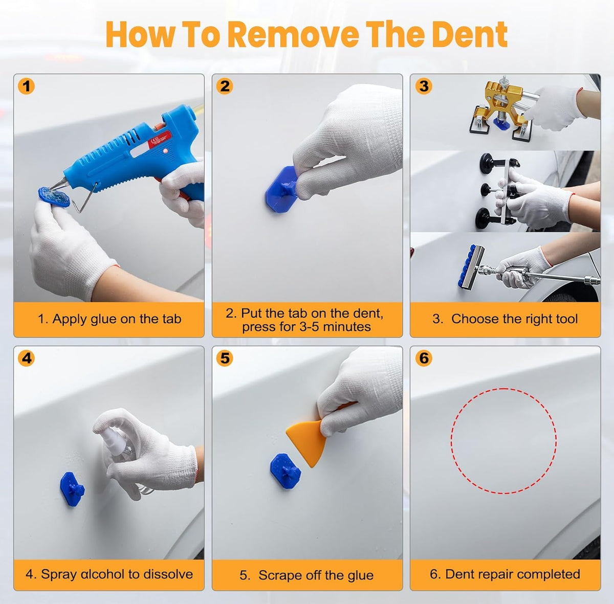 BERSLDI kit in use pulling a car door dent for quick restoration