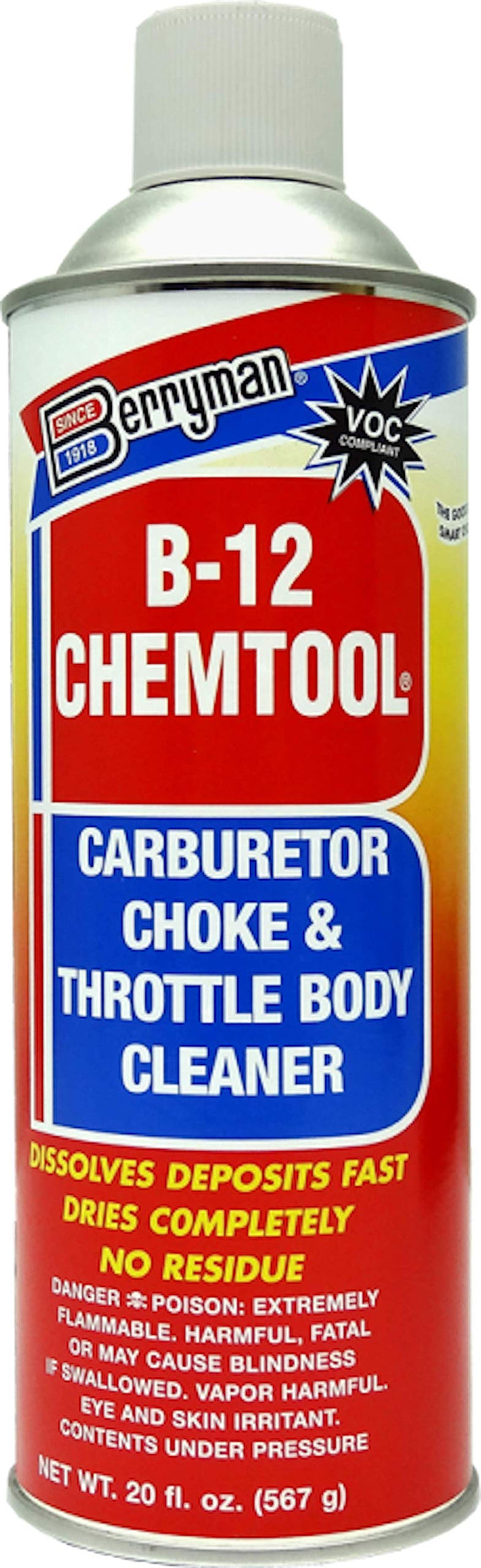 Berryman B-12 front packaging showing label and 20 oz can for quick identification and trusted cleaning