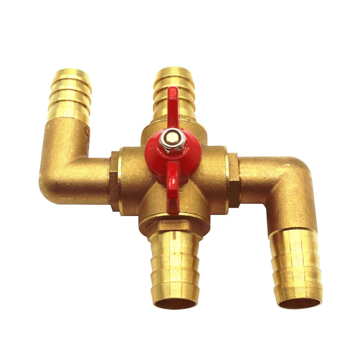 BesNPT front view of brass 4-way valve showing compact durable design