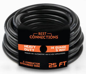 BEST CONNECTIONS front view of 5-way 25ft cable showing robust jacket and connector for durable towing