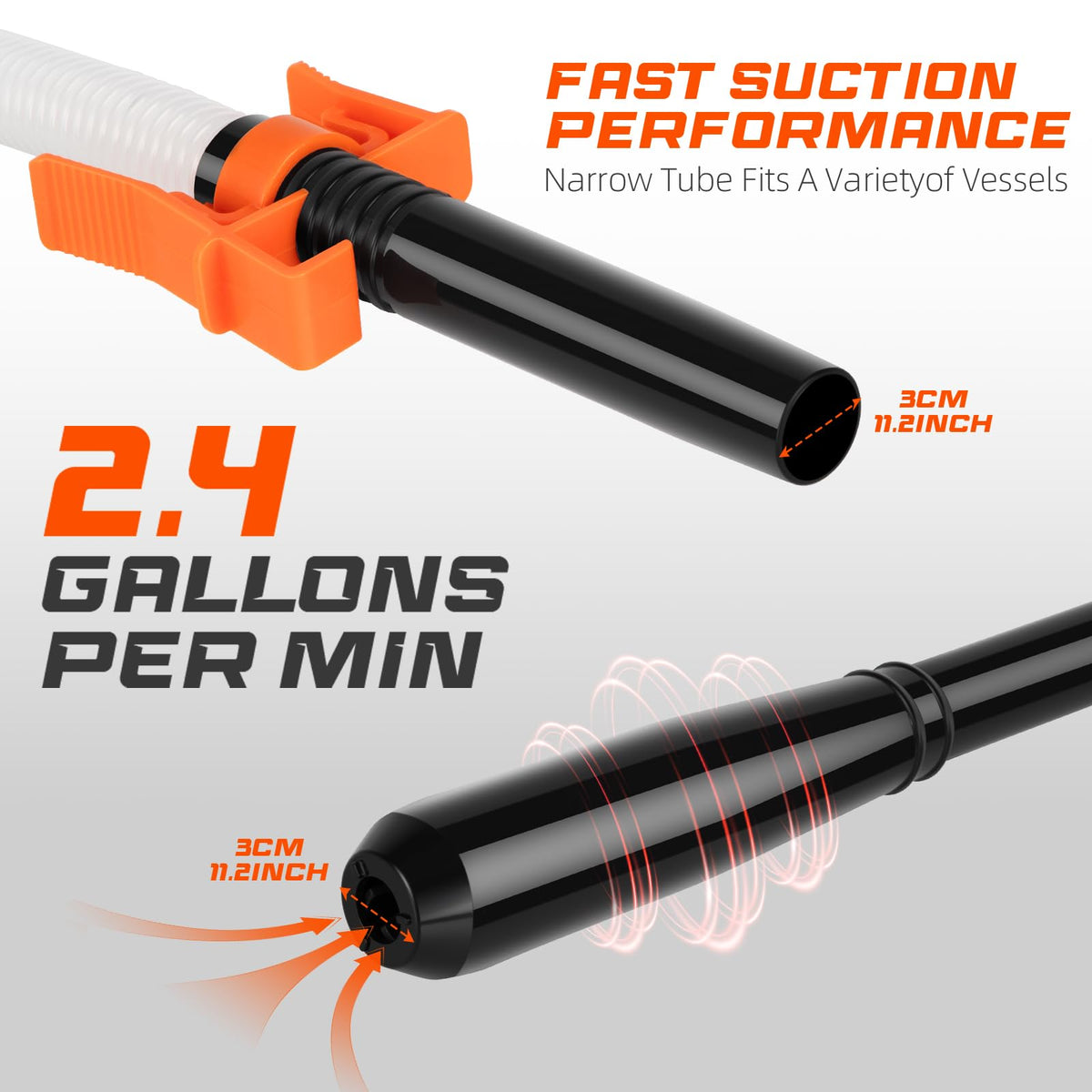 BestCosy close-up of the 47-inch discharge hose, flexible reach for quicker transfers