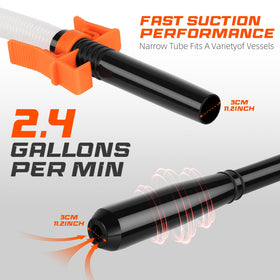 BestCosy close-up of the 47-inch discharge hose, flexible reach for quicker transfers