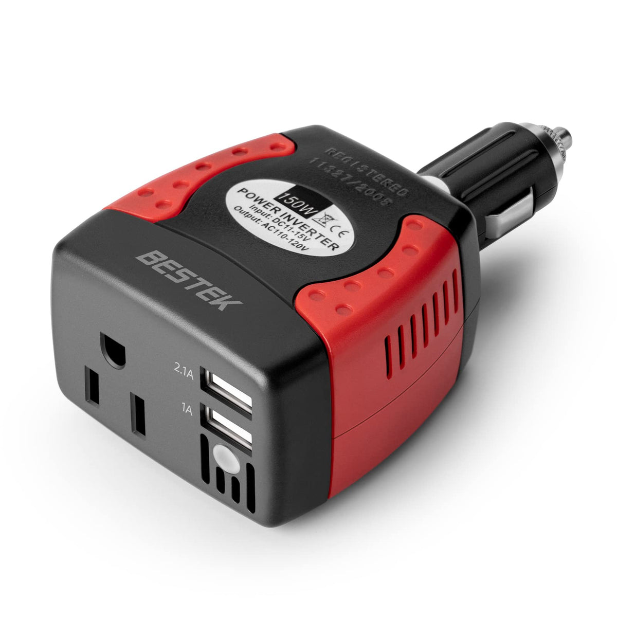 BESTEK 150W front panel showing AC outlet and LED indicators for quick identification and convenience
