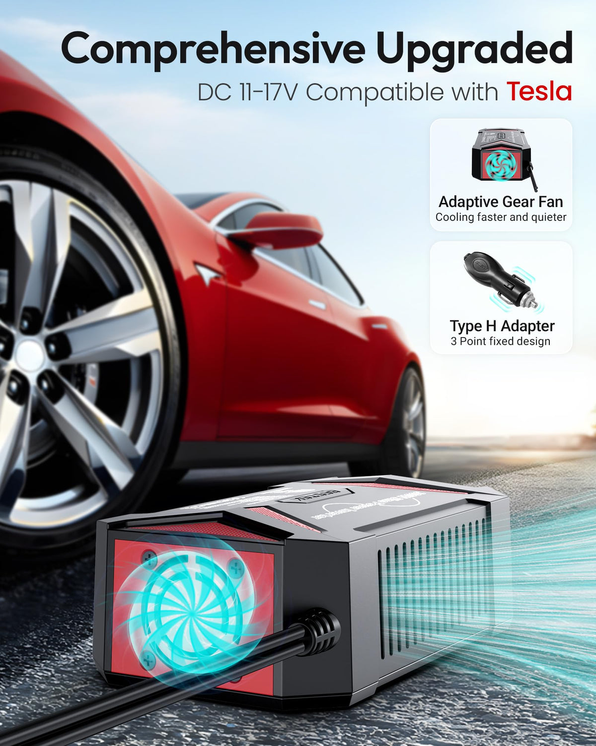 BESTEK powering a laptop from AC outlet, shows reliable performance on the road