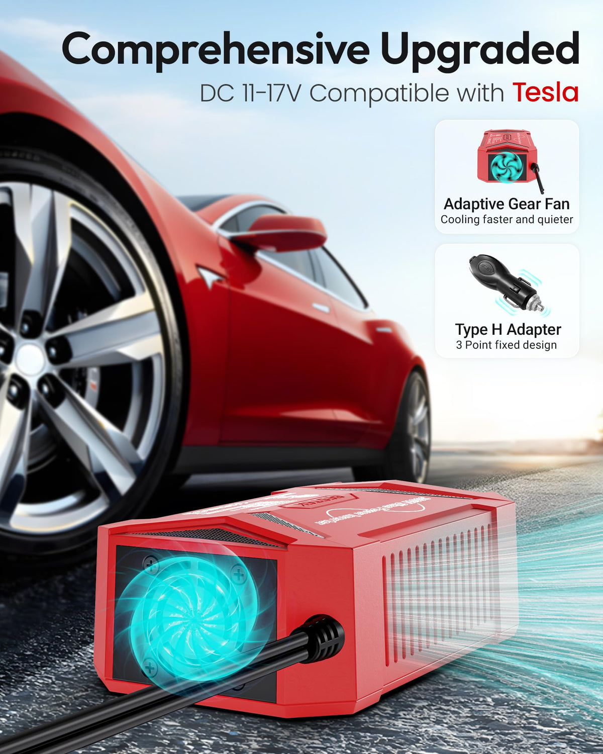 BESTEK top view of two AC outlets showing ability to power laptops and small appliances simultaneously
