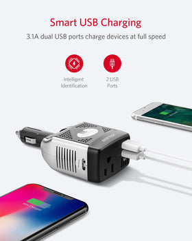 BESTEK dual USB ports and AC socket ready to charge devices simultaneously