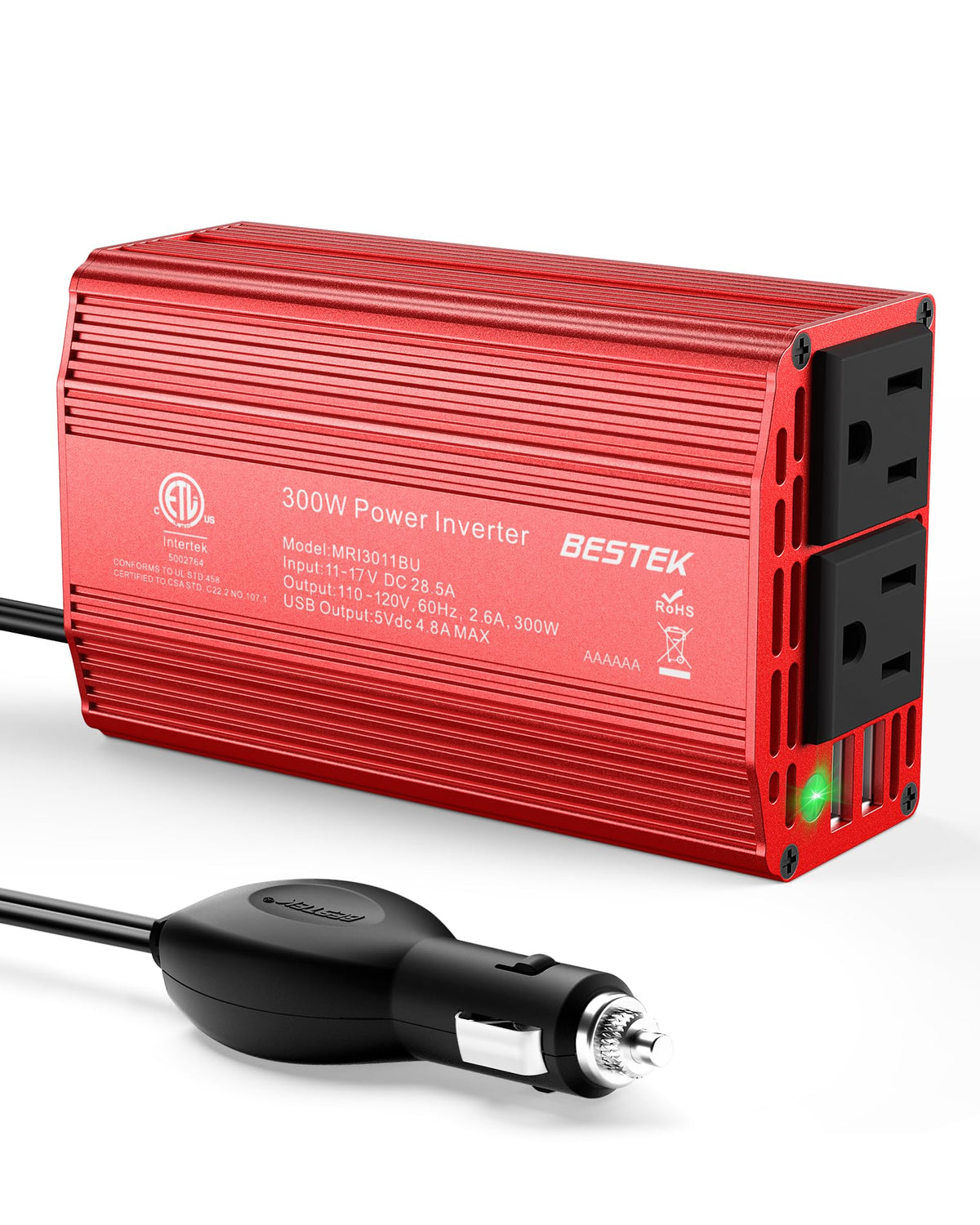 BESTEK front faceplate showing AC outlets and USB ports for versatile charging