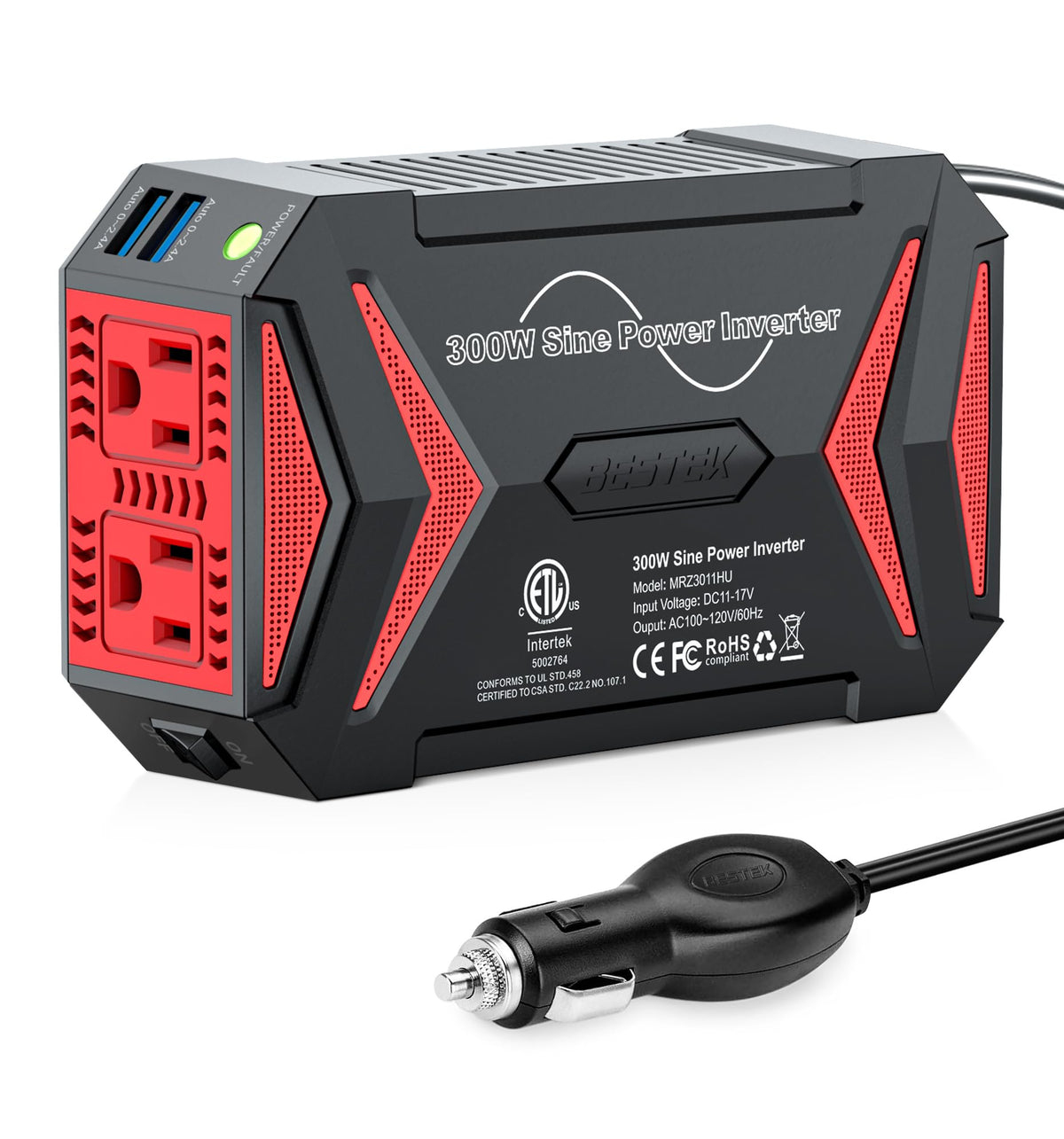 BESTEK front panel showing AC outlets and USB ports, highlights versatile charging