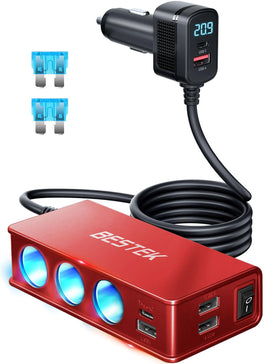 BESTEK front view of 9-in-1 splitter showing sockets and ports for organized power