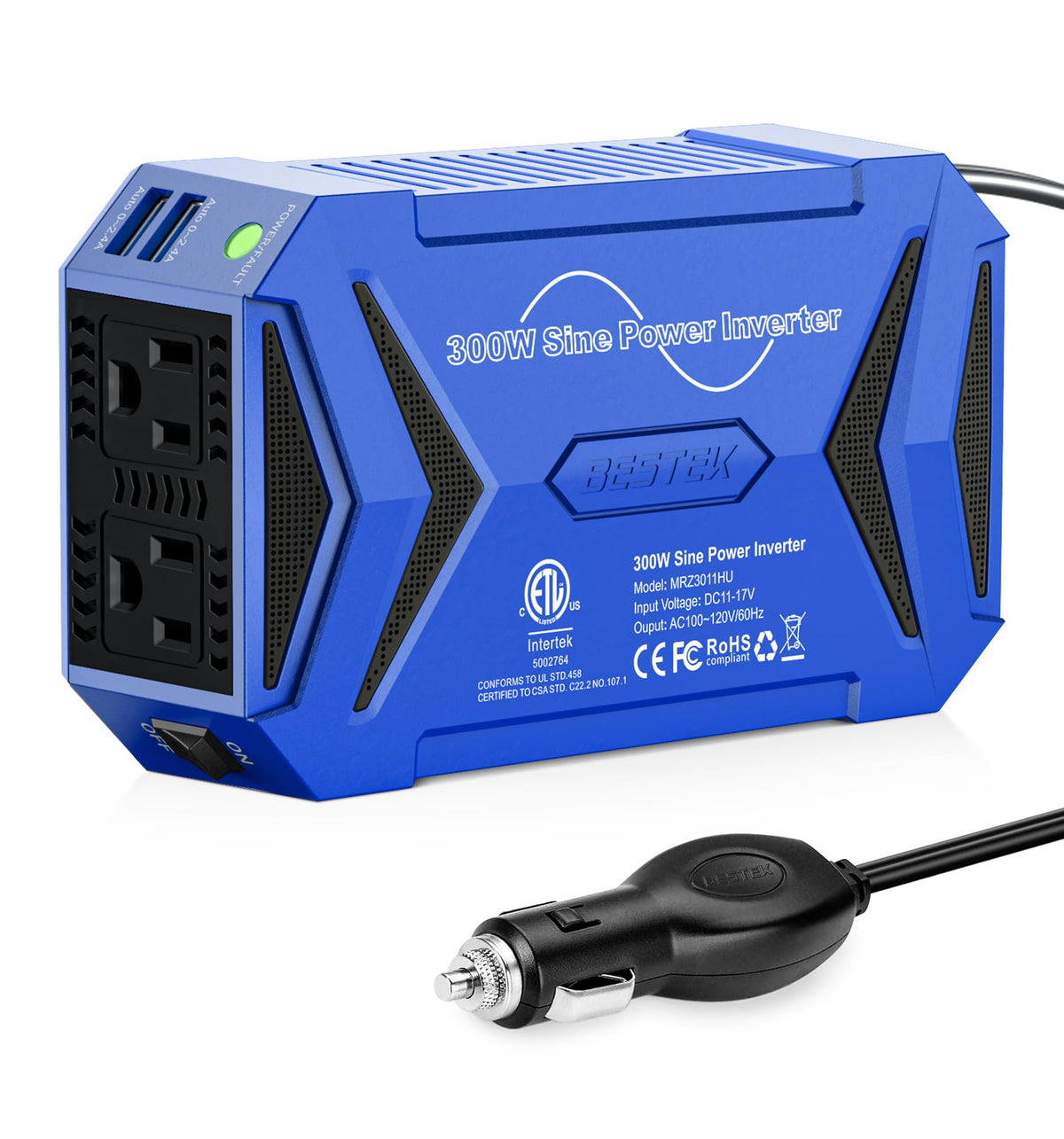 BESTEK inverter front panel showing outlets and indicators for easy access and safety