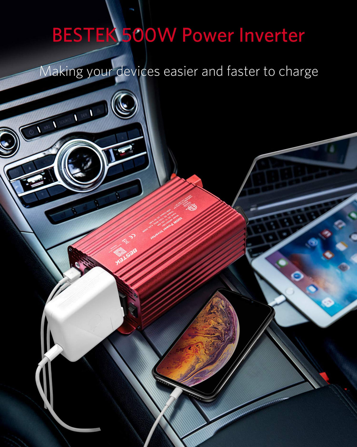 BESTEK inverter powering a laptop in a car for reliable mobile workspace benefit