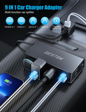 BESTEK LED display closeup showing battery voltage for safer driving