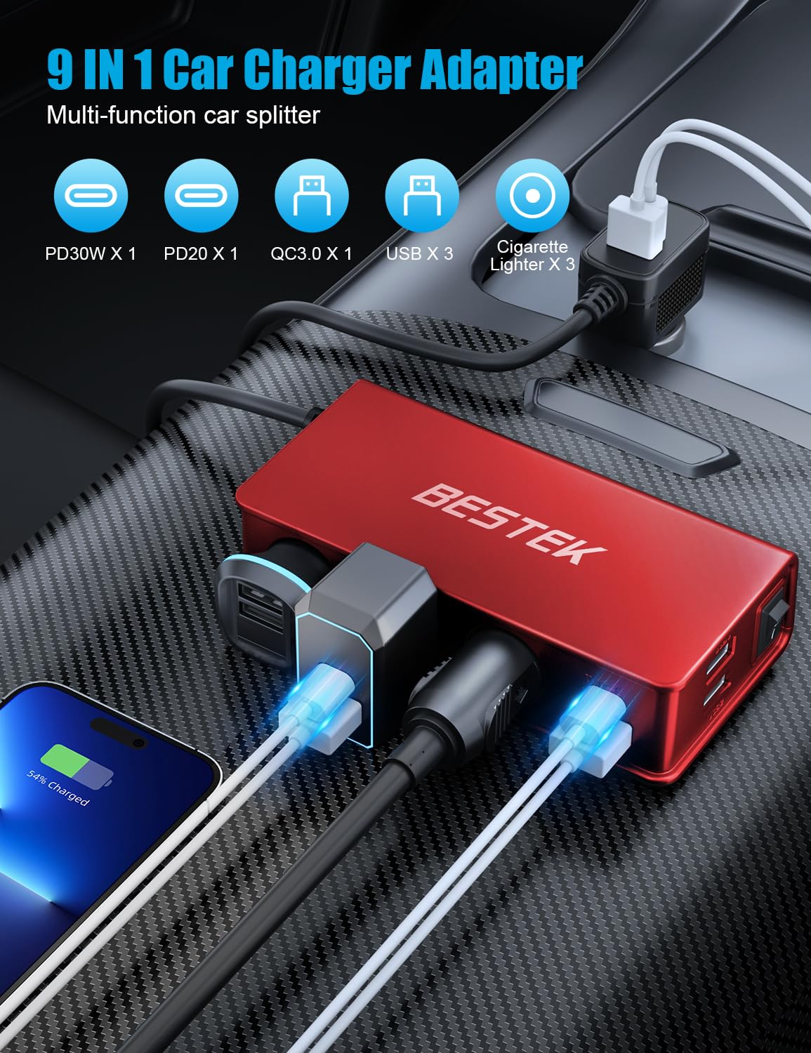 BESTEK LED voltage display closeup showing real-time battery monitoring benefit