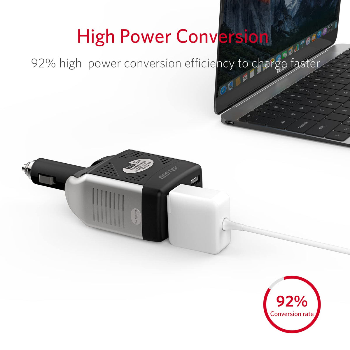 BESTEK plugged into car cigarette lighter demonstrating on-the-go charging
