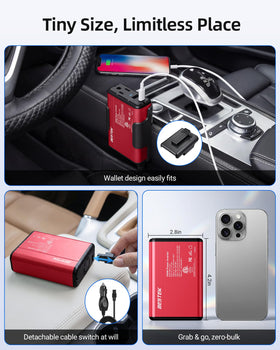 BESTEK mounted in a car cigarette lighter area illustrating in-vehicle use benefit