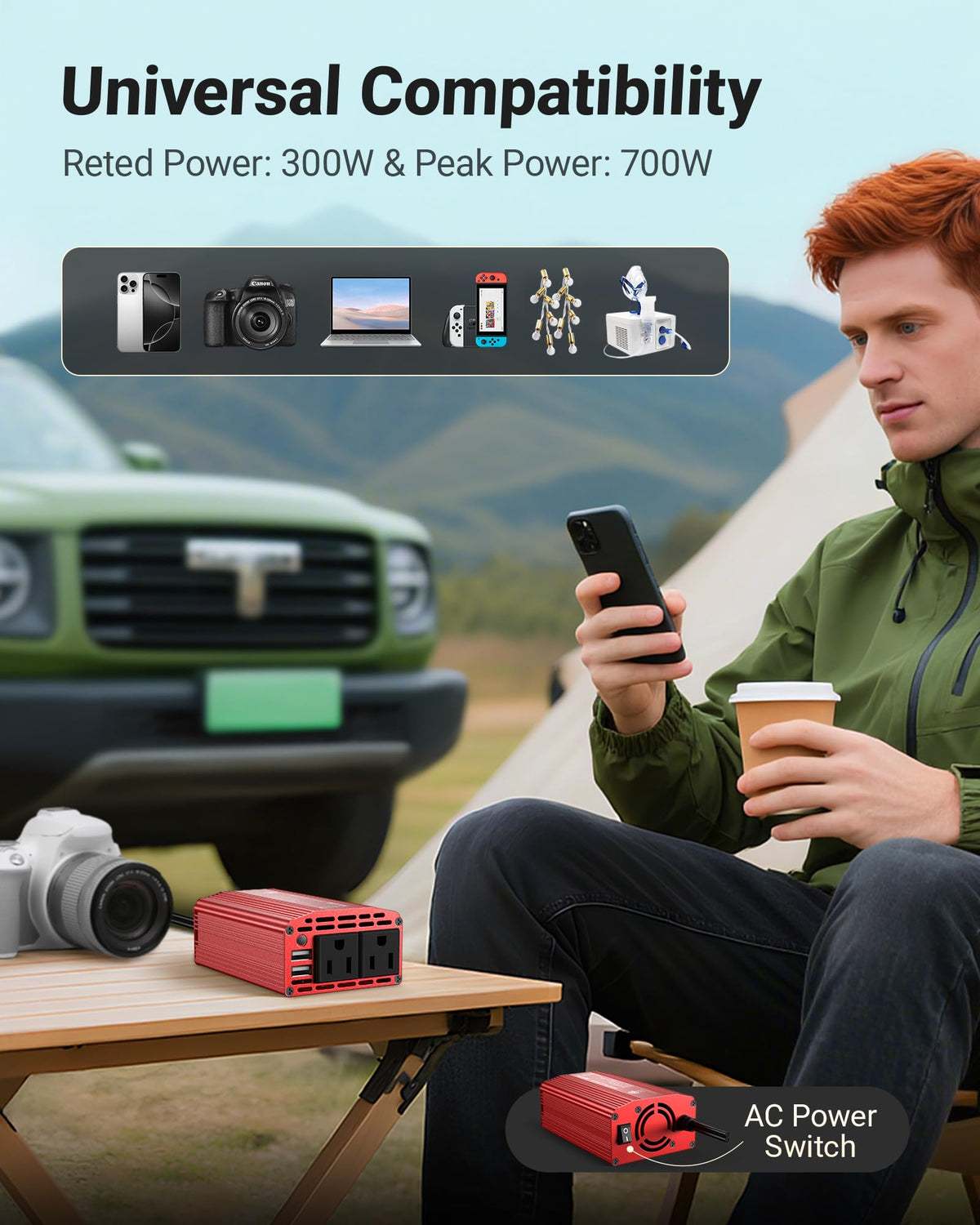 BESTEK compact size compared in hand for easy travel portability